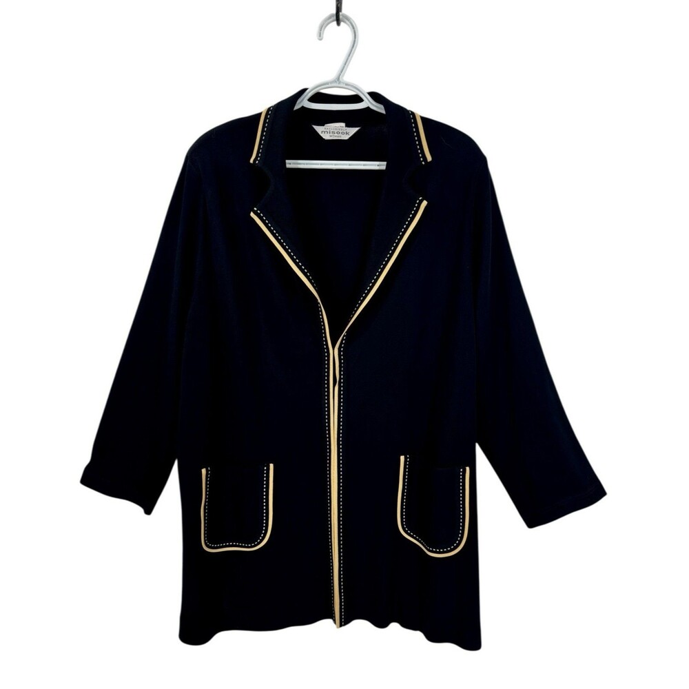 Exclusively Misook Black & Creamy Gold Tipped Jacket Sturdy Acrylic Knit 3X VTG